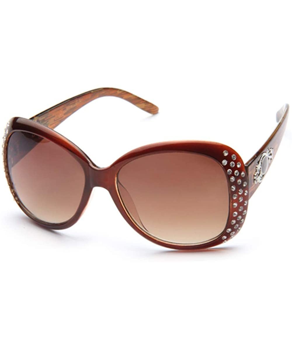 Oversized Women Oversized Rhinestone Fashion Sunglasses for Women - Brown/Stripe - CY117DDYY8N $10.25