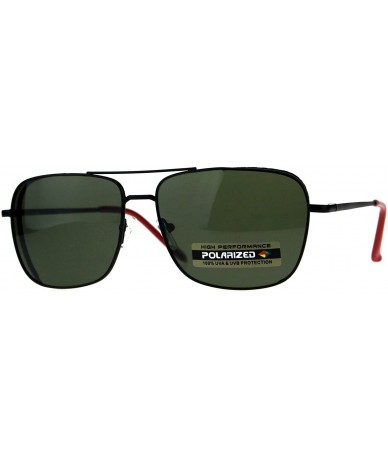 Square Polarized Lens Sunglasses Unisex Square Metal Frame Spring Hinge - Black (Green) - CX18DRQLYWO $12.73