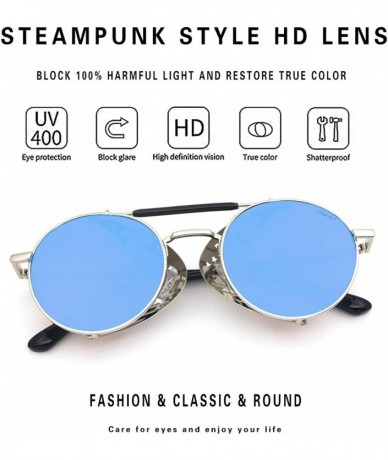 Rectangular Women Men Round Sunglasses Retro Vintage Steampunk Style Mirror Reflective Circle lens - CD19030WZ76 $15.67