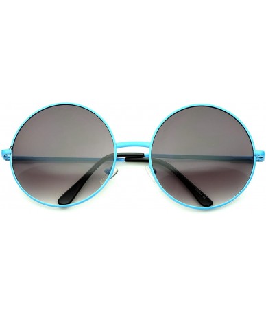 Round Super Oversize Slim Temple Neon Frame Round Sunglasses 61mm - Blue / Lavender - C312NDAOP35 $11.48