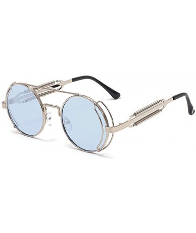 Round Punk Round Retro Sunglasses Men Women 2020 Fashion Metal Frame Sun Glasses Spring leg Shades UV400 - Ocean Blue - CE193...