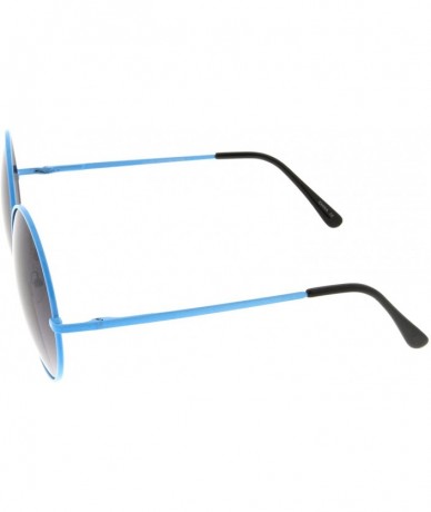 Round Super Oversize Slim Temple Neon Frame Round Sunglasses 61mm - Blue / Lavender - C312NDAOP35 $11.48