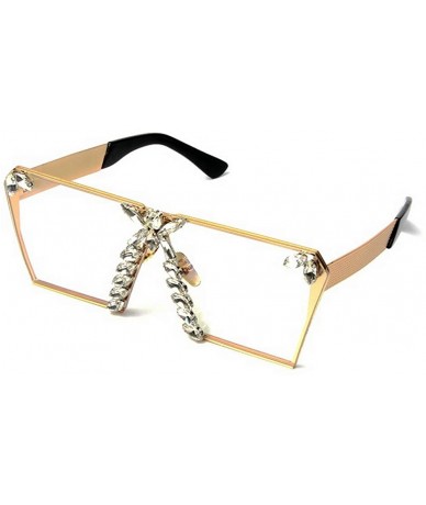 Square 2020 Fashion Women Sunglasses Square Frame Rhinestones Sunglasses Men Metal Gradient Shades Diamond Punk Glasses - CP1...