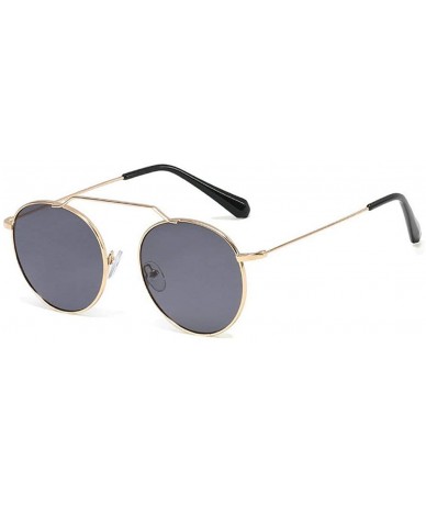 Round Retro Round Sunglasses Men Women Fashion Metal Frame Sun Glasses UV protection - Gold&grey - C818ZZSX63Q $10.95