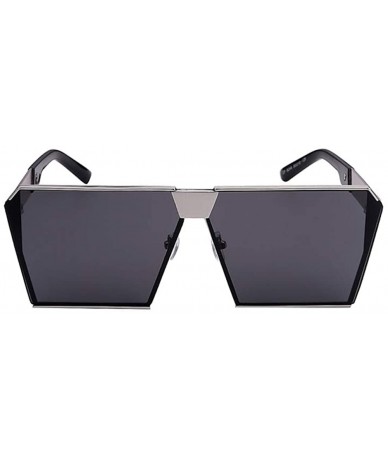 Rimless Oversized Square Metal Sunglasses Mirrored Color reflective lens Aviator Sunglasses UV400 - Black - CG18SM7AASH $14.87