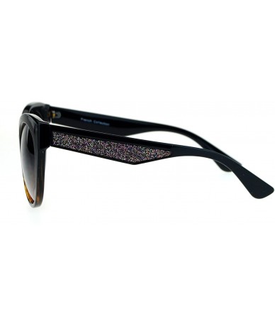 Round Sunglasses Womens Round Butterfly Frame Glitter Sides UV 400 - Black Tortoise - C01848KA77X $12.22