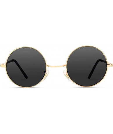Round Colorful Tinted Retro Circle Sunglasses - Gold Frame / Black Lens - CD185670C7G $9.68