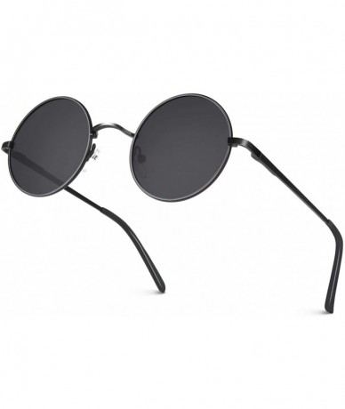 Round Classic Semi Rimless Half Frame Polarized Sunglasses for Men Women UV400 - 4 L Black Frame/Grey Lens - C918N02S604 $28.92