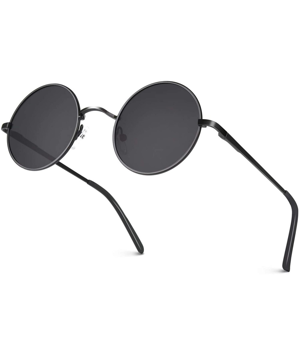Round Classic Semi Rimless Half Frame Polarized Sunglasses for Men Women UV400 - 4 L Black Frame/Grey Lens - C918N02S604 $15.74