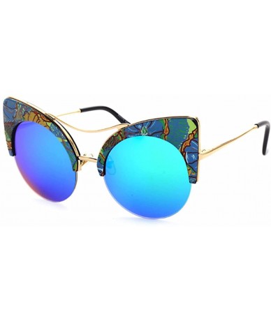 Semi-rimless Cat Eye Sunglasses Retro Eyewear Half frame eyeglasses for Men women - Blue Green - C218EQEO2ID $22.89
