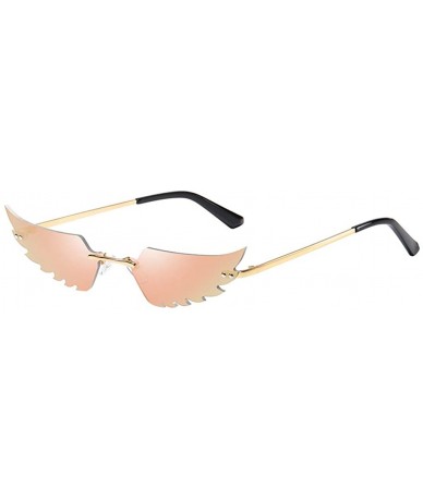 Goggle Fashion Retro Wings Shaped Sunglasses Frameless Polarized Sunglasses UV400 Summer Sunglasses for Women Men - Pink - CM...