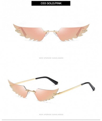 Goggle Fashion Retro Wings Shaped Sunglasses Frameless Polarized Sunglasses UV400 Summer Sunglasses for Women Men - Pink - CM...