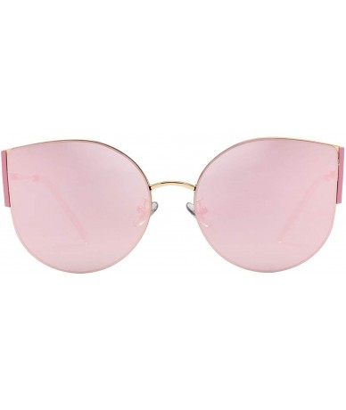Oversized Cat Eye Shades Women's Oversized Polarized Metal Frame And Ultra Light UV 400 Protection for Ladies - Pink - C418OK...