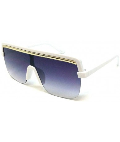 Oversized Oversized Semi Rimless Flat Top Square Luxury Shield Sunglasses - White & Gold Frame - CU18XOT96A8 $24.93