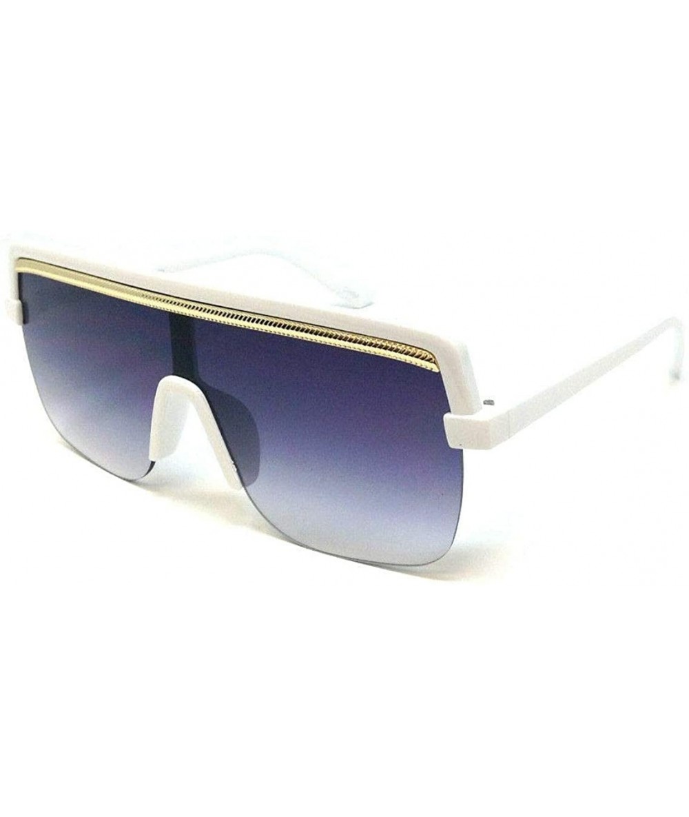 Oversized Oversized Semi Rimless Flat Top Square Luxury Shield Sunglasses - White & Gold Frame - CU18XOT96A8 $9.28