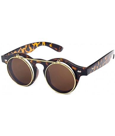 Round Vintage Flip Up Sunglasses Juniors John Lennon Style Circle Sun Glasses - Leopard - CM18SE475I0 $10.31