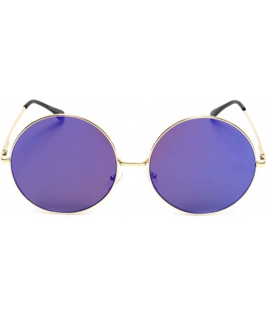 Oversized Oversized Huge Sunglasses Big Round Circle Flat Mirror Lens Gold Metal Frame - Purple - CX18EY0Z0GX $22.63