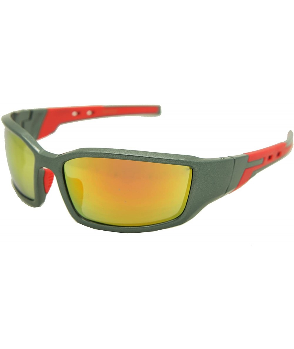 Rectangular Double Injection Sunglasses SPORTS - 2761 Shiny Gunmetal Red / Red Yellow Mirror - CN12HTSWIMP $15.56