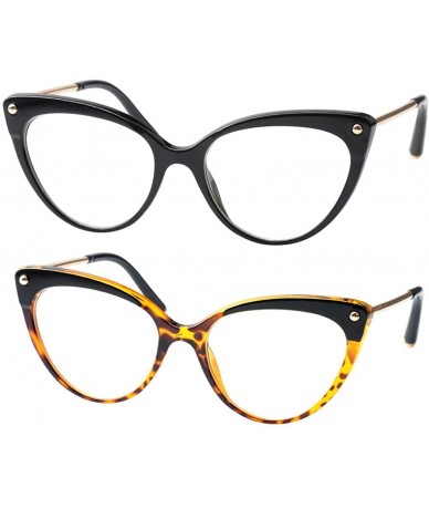 Cat Eye Ladies Oversized Cat Eye Reading Glass Modern Eyeglass Frame - 2 Pairs / Black + Tortorise - C918NGDNGCQ $14.60