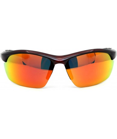 Sport Mens Polarized Baseball Plastic Half Rim Warp Sport Sunglasses - Brown Orange Mirror - C018XTTHWK6 $17.35