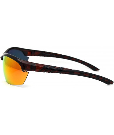 Sport Mens Polarized Baseball Plastic Half Rim Warp Sport Sunglasses - Brown Orange Mirror - C018XTTHWK6 $17.35