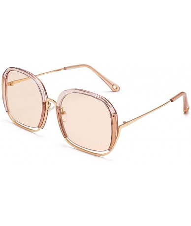 Rimless Personality Big Box Sunglasses Female Hollow Retro Fashion Ladies Sunglasses - Golden Frame Ocean Tea - CJ18XN3EZZZ $...