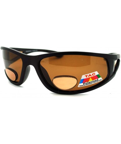 Shield Mens Wrap Around Sport Sunglasses Polarized Plus Bifocal Reading Lens Black - Black (Brown) - CC188W4OG4R $9.33