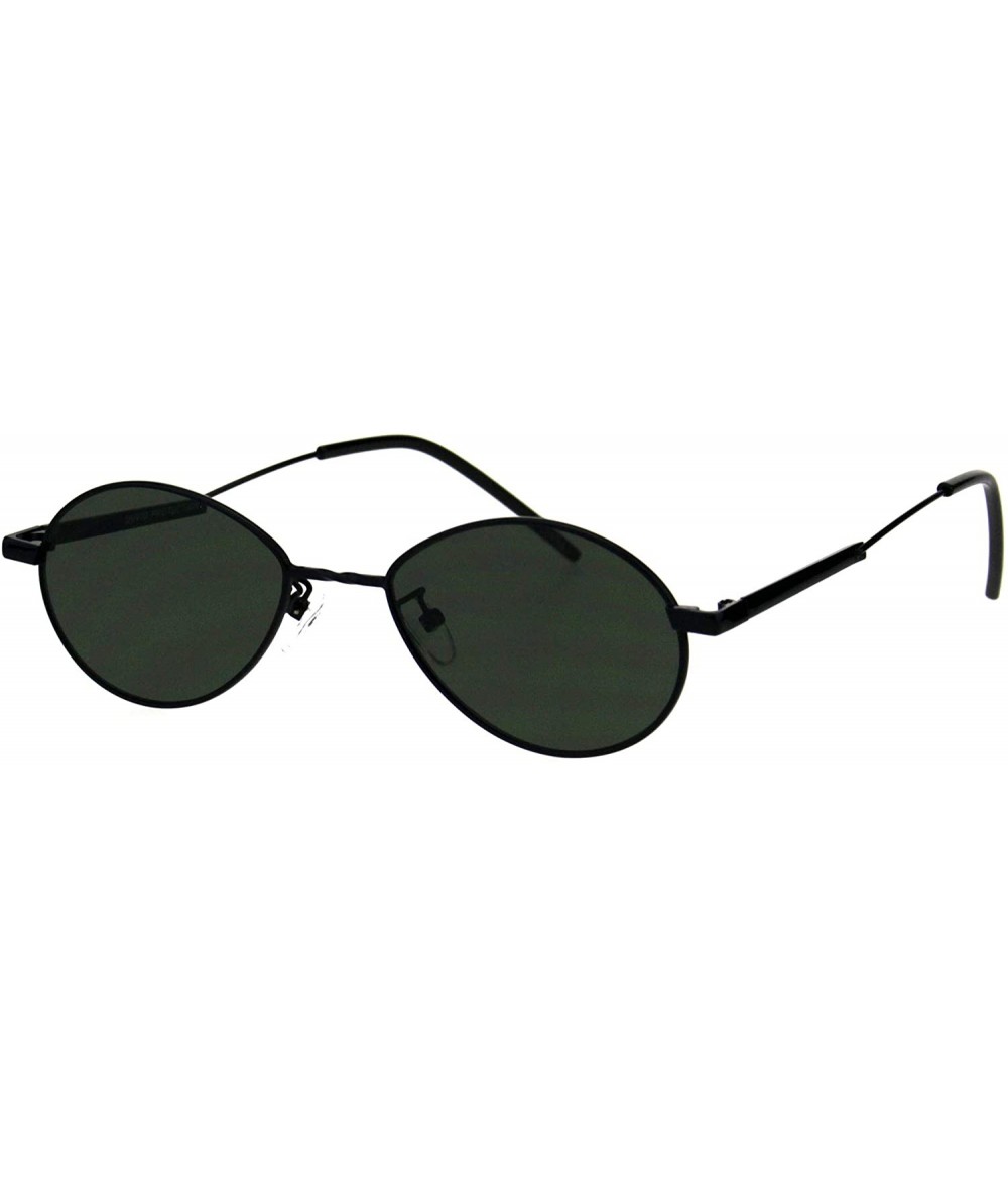 Oval Unisex Fashion Sunglasses Oval Flat Thin Metal Frame Slanted Temple - Black (Dark Green) - CT18IWU72X5 $12.65