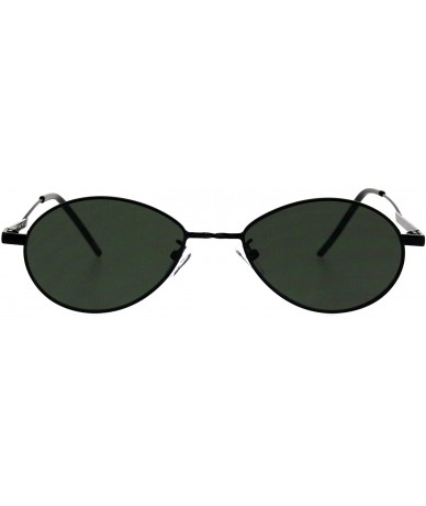 Oval Unisex Fashion Sunglasses Oval Flat Thin Metal Frame Slanted Temple - Black (Dark Green) - CT18IWU72X5 $21.73