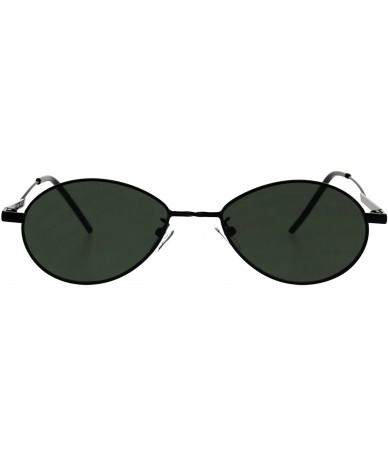 Oval Unisex Fashion Sunglasses Oval Flat Thin Metal Frame Slanted Temple - Black (Dark Green) - CT18IWU72X5 $12.65