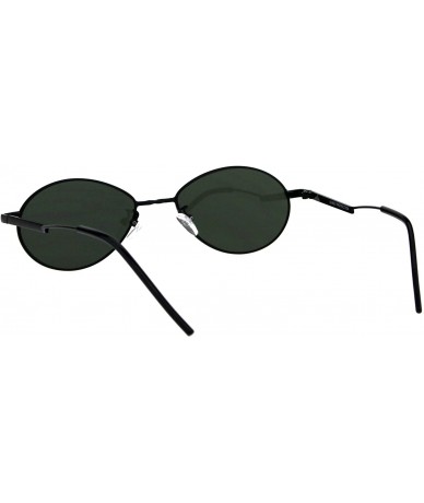 Oval Unisex Fashion Sunglasses Oval Flat Thin Metal Frame Slanted Temple - Black (Dark Green) - CT18IWU72X5 $12.65