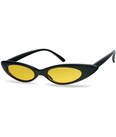 Cat Eye Tiny Retro Oval Cat Eye Sun Glasses 90's Vintage Clout Color Tinted Mod Chic Shades - Black Frame - Yellow - CG18G4GR...