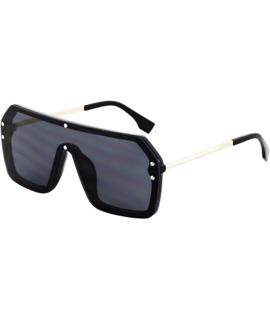 Shield Retro Oversized Shield Sunglasses Rimless Flat Top Mirror Glasses Women Men - Silver - Black - Blue/Mirror - CO18Y72IW...