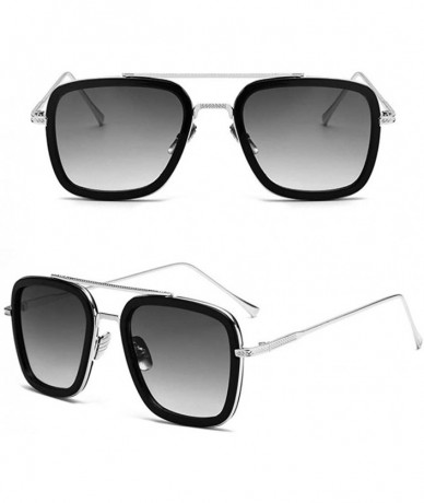 Square Retro Square Aviator Sunglasses for Men Women Classic Tony Stark Sunglasses Square Pilot Shades - CX18XUM7MQK $10.79