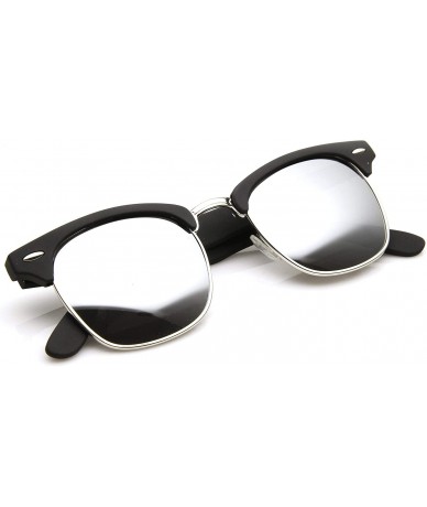 Wayfarer Premium Half Frame Horn Rimmed Sunglasses with Metal Rivets (Flash Mirror Series - Matte-Black/Mirr) - CI11N5KHJRV $...