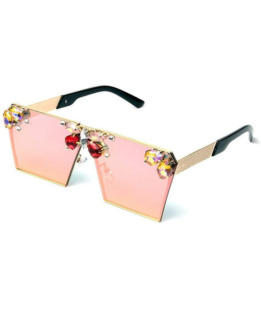 Square 2020 Fashion Women Sunglasses Square Frame Rhinestones Sunglasses Men Metal Gradient Shades Diamond Punk Glasses - CP1...