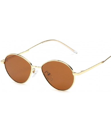 Oval Vintage style Aviator Sunglasses for Men and Women Metal PC UV400 Sunglasses - Gold Brown - CA18SARDQKW $17.03