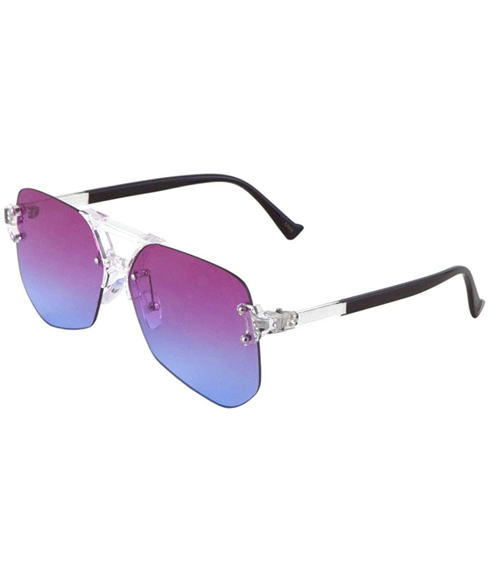 Aviator Oceanic Color Rimless Clear Frame Flat Geometric Aviator Sunglasses - Pink Blue - C1190MQURTO $14.89