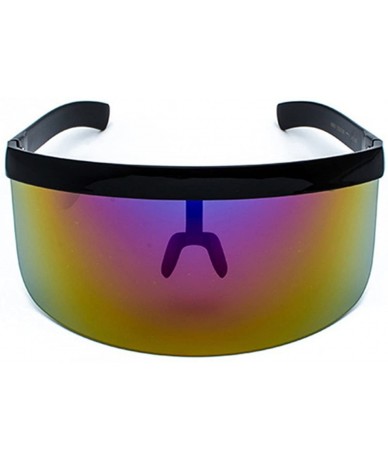 Shield Men Women Oversize Shield Visor Sunglasses Flat Top Mirrored Mono Lens - Multicoloured - CN18G84NLQ9 $30.91
