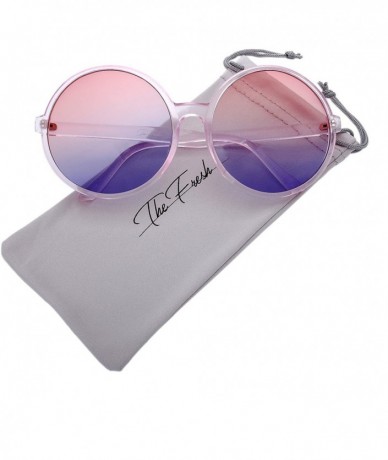 Oversized Retro Chunky Frame Ocean Colored Lens Oversized Round Sunglasses Gift Box - 2-crystal Pink - CR1867CC0EM $23.18