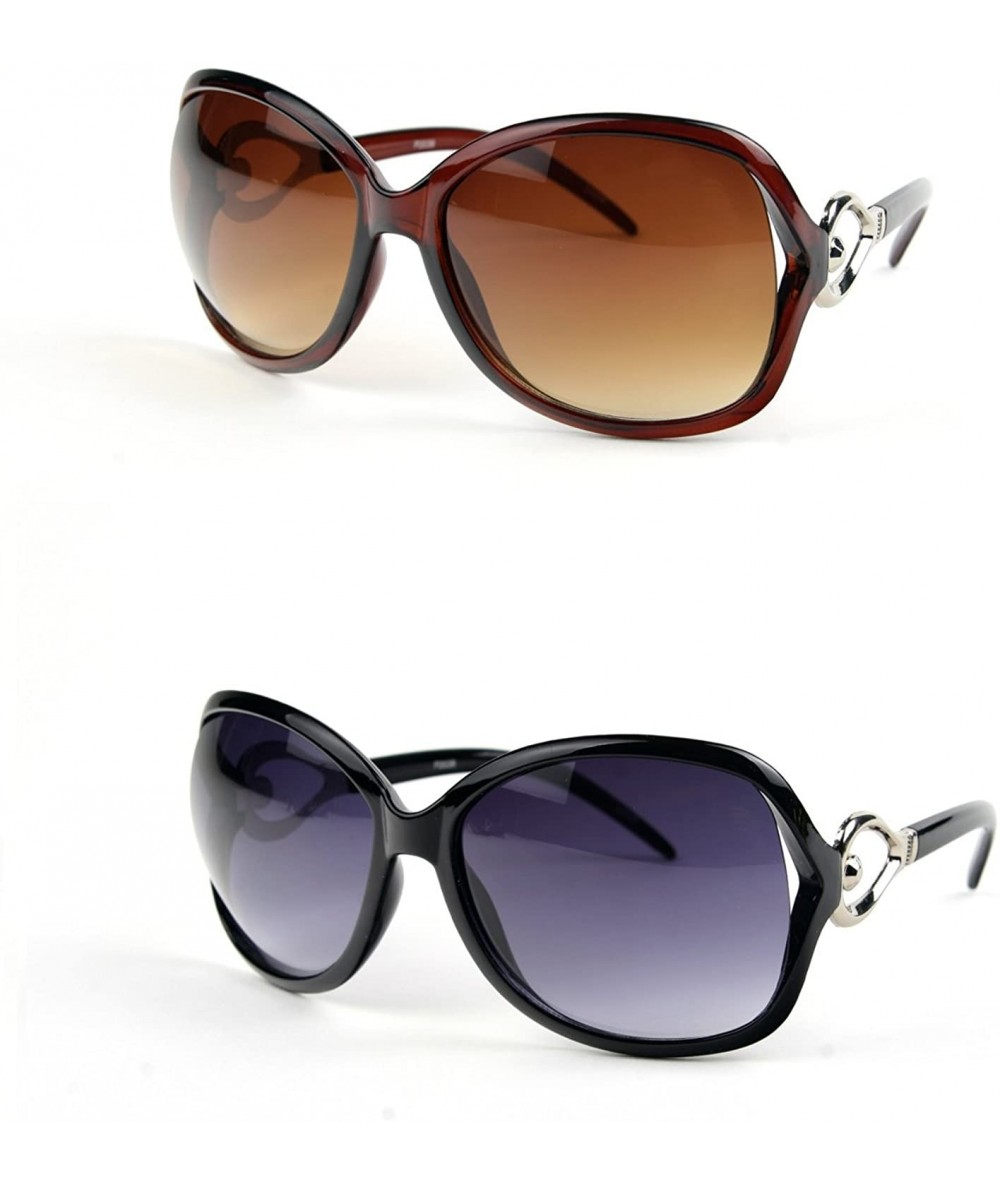 Oversized Women Oversized Trendy Fashion Sunglasses P2039 - 2 Pcs Brown-gradient Brown Lens & Black-gradient Smoke Lens - CE1...
