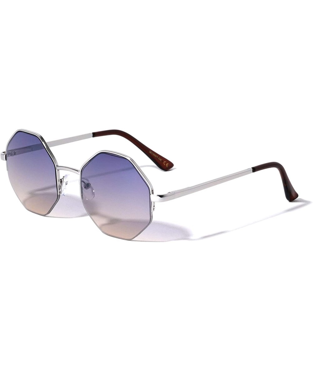 Rimless Oceanic Color Semi Rimless Geometric Polygon Sunglasses - Blue Brown - CG1900E6MTS $13.55