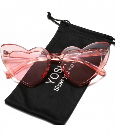 Sport Clout Goggle Heart Sunglasses Vintage Cat Eye Mod Style Retro Kurt Cobain Glasses - Clear Red / Red - CX193XYY028 $10.17