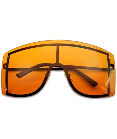 Oversized XL Oversized 155mm Rimless Shield Colored Lens Big Sunglasses for Women - Black Frame - CM18EUZLX5X $25.23