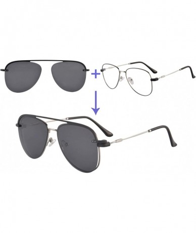 Aviator Anti Blue Light Hyperopia Glasses with Polarized Clip-on Sunglasses-LH3039 - C3 Silver - CW18U9NX7OE $63.75