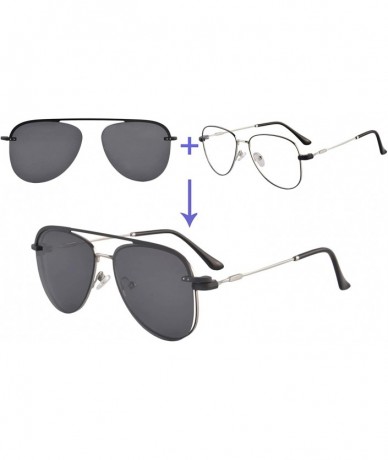 Aviator Anti Blue Light Hyperopia Glasses with Polarized Clip-on Sunglasses-LH3039 - C3 Silver - CW18U9NX7OE $27.32