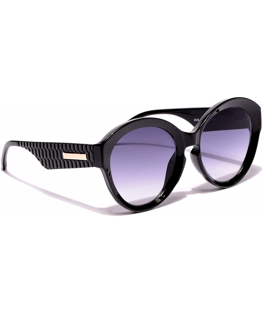 Oversized Women's Modern Round Sunglasses Black Plastic Frame - Black - CR18WLCO60H $20.08
