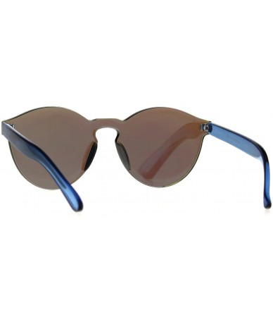 Round Unique Flat Solid Panel Lens Horn Keyhole Mirror Sunglasses - Blue - CW187KWW3LM $12.85