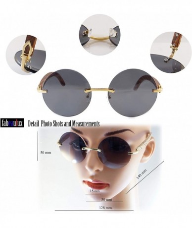 Rimless Vintage Rimless Round Metal & Wood Feel Smoke Gradient Sunglasses A225 - Gold Beige Purple Gr - CK18I53UHLW $11.41