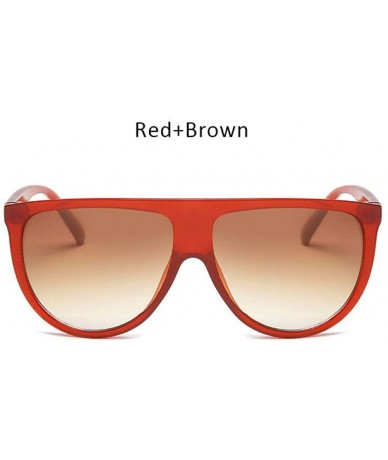 Oversized Fashion Ladies Flat Top Sunglasses Women Luxury Brand Designer Black Gray - Red Brown - C618XE9CCW8 $20.27